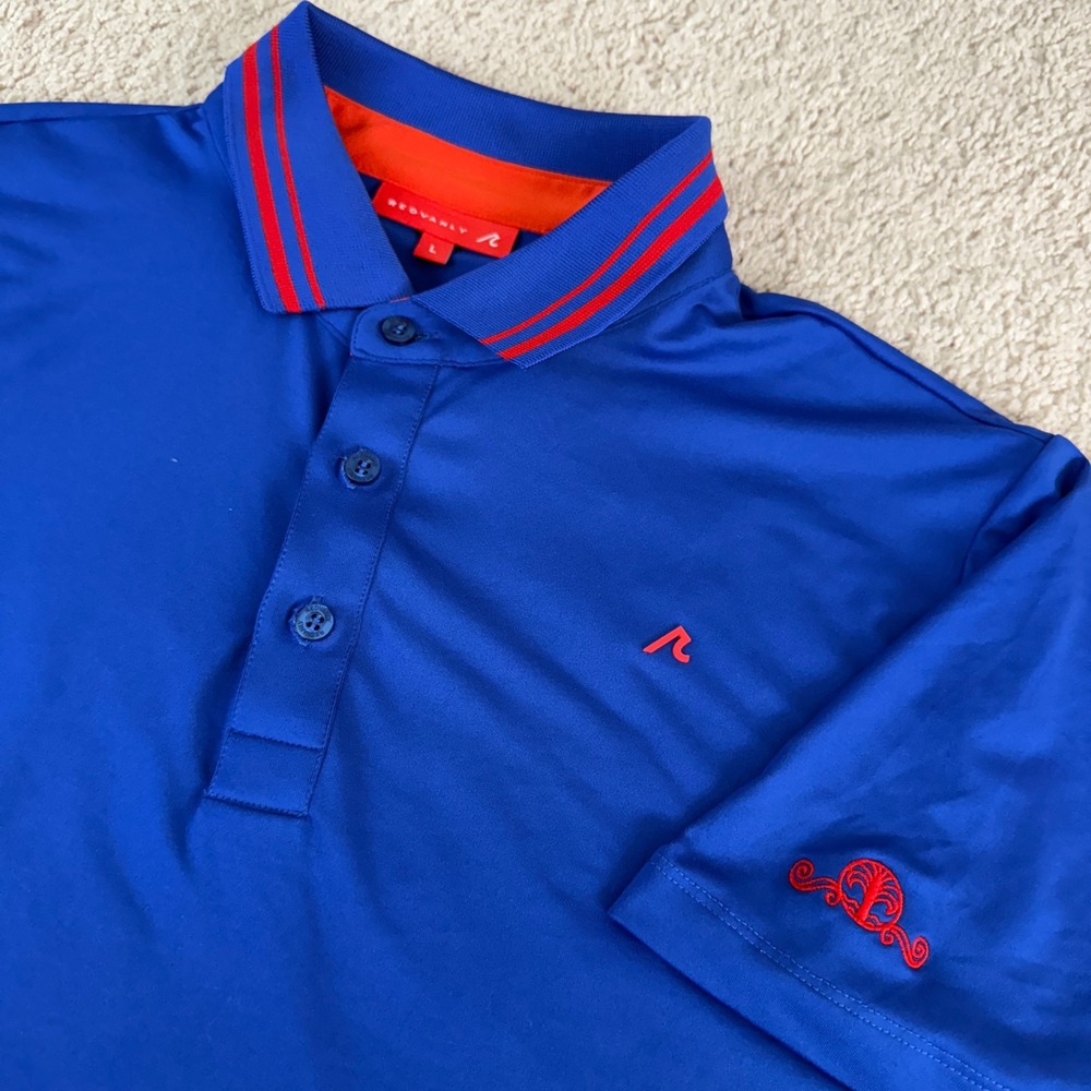 REDVANLY Polo Shirt Mens Large Blue Red Striped Collar‎ Performance Golf Top